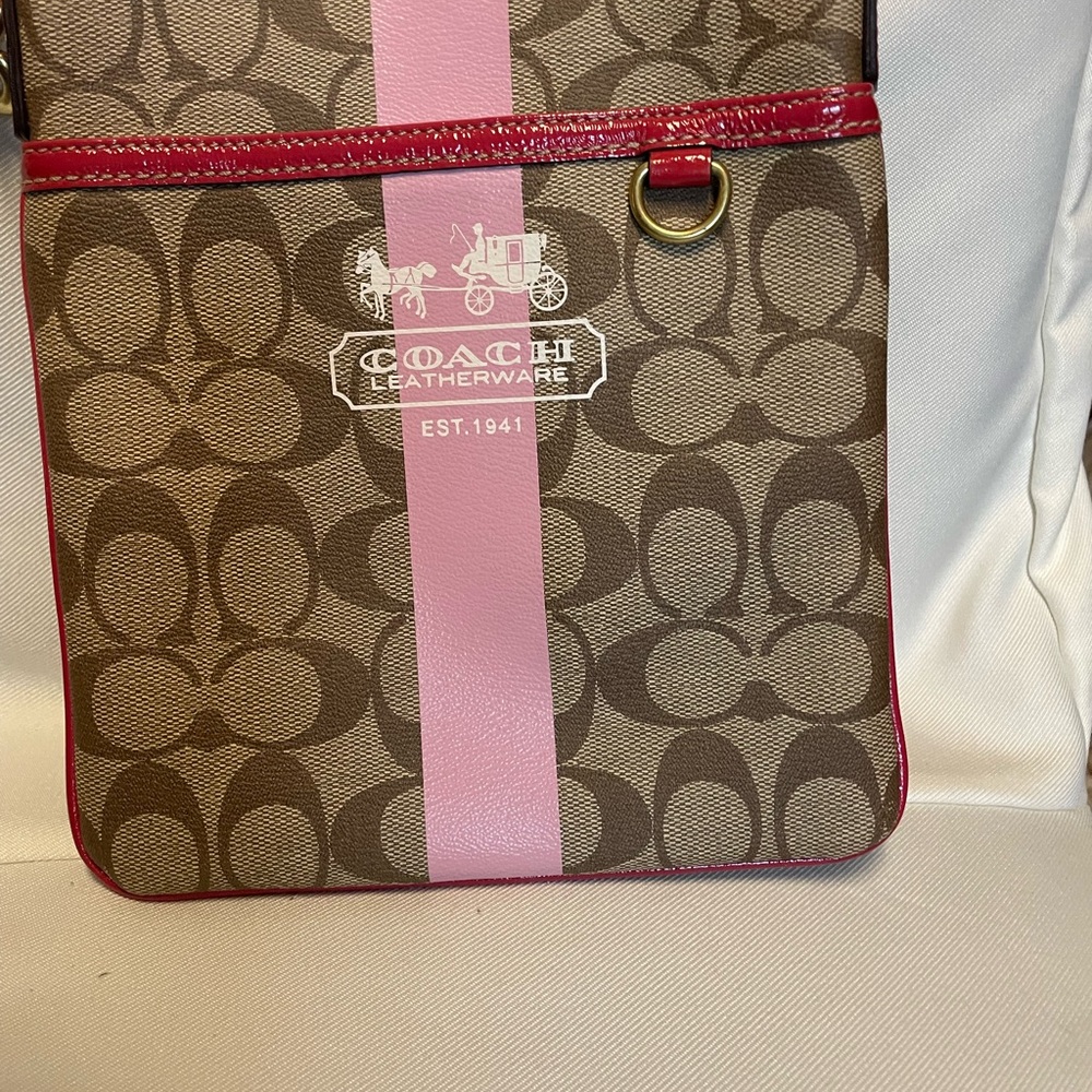 Coach Tan and Pink Signature Crossbody Bag